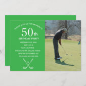 50th Birthday Party Golfer Green Par Golf Photo 招待状 (正面/裏面)