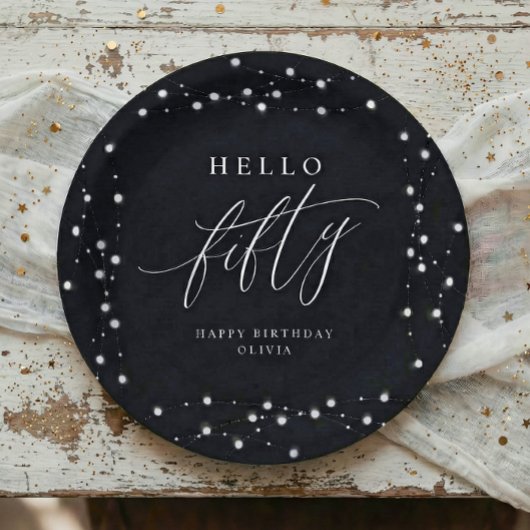 50th Birthday Party Hello Fifty Modern Fun ペーパープレート