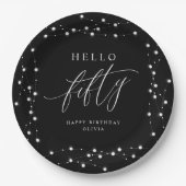 50th Birthday Party Hello Fifty Modern Fun ペーパープレート (正面)