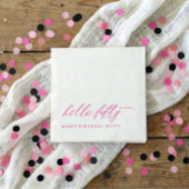 50th Birthday Party Hot Pink Hello 50 Modern スタンダードカクテルナプキン