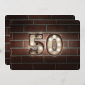 50th Birthday Party-marquee lights on brick 招待状 (正面/裏面)