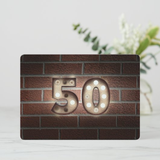 50th Birthday Party-marquee lights on brick 招待状 (スタンド正面)