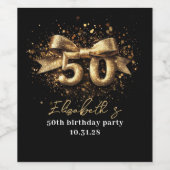  50th Birthday Party Modern Black and Gold ワインラベル (シングルラベル)
