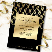 50th Birthday Party Modern Black and Gold Foil 招待状