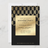 50th Birthday Party Modern Black and Gold Foil 招待状 (正面)