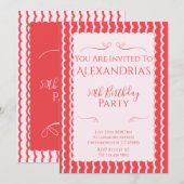 50th Birthday Party Modern Pink Red 招待状 (正面/裏面)