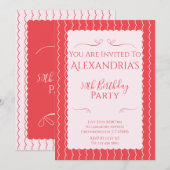 50th Birthday Party Pink Red Wavy Lines 招待状 (正面/裏面)
