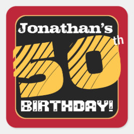 50th Birthday Party Red Black金ゴールド追加A19A スクエアシール