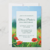 50th Birthday Party Red Poppy Floral Invitation 招待状 (正面)