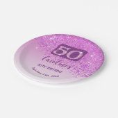 50th Birthday Party Sparkle Pink Glitter ペーパープレート (アングル)