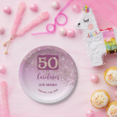 50th Birthday Party Sparkle Rose Gold Glitter ペーパープレート (パーティー)
