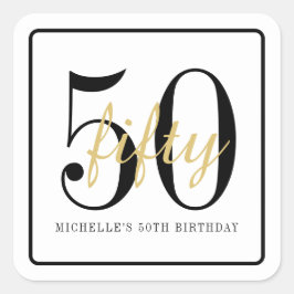 50th Birthday Party White Black Chic Favor Sticker スクエアシール