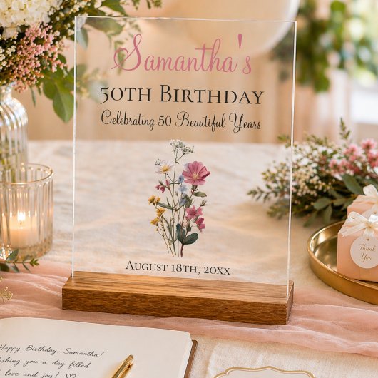 50th Birthday Party Wildflower Keepsake アクリルサイン
