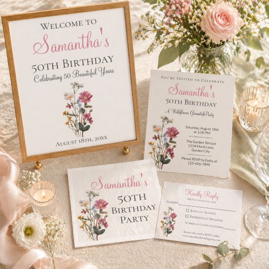 50th Birthday Party Wildflower Welcome Sign