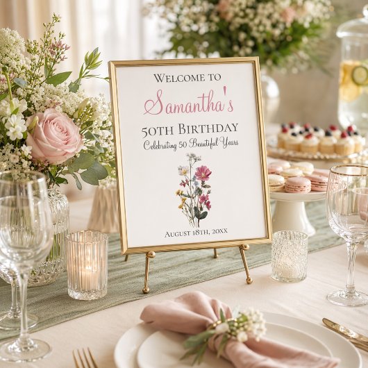50th Birthday Party Wildflower Welcome Sign