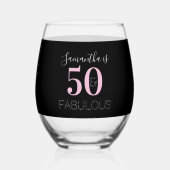 50th Birthday Personalized Black Pink ステムなしワイングラス (裏面)