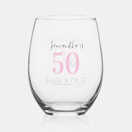 50th Birthday Personalized Black Pink ステムなしワイングラス