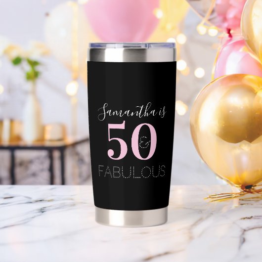 50th Birthday Personalized Black Pink 保温保冷タンブラー (バチェラーパーティー (回転後))