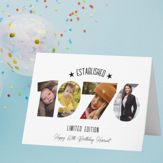 50th birthday Photo Collage established 1976 サンキューカード