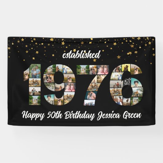 50th birthday Photo Collage established 1976 横断幕 (横)