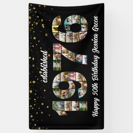 50th birthday Photo Collage established 1976 横断幕 (縦)