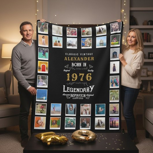 50th Birthday Photo Collage Father Grandfather フリースブランケット