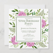 50th Birthday Pink Hydrangeas Card Request  招待状 (正面)