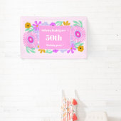 50th birthday pink modern cute floral chic Banner 横断幕 (インサイチュ)