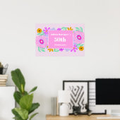 50th birthday pink modern cute floral chic name ポスター (ホームオフィス)