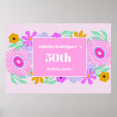50th birthday pink modern cute floral chic name ポスター (正面)