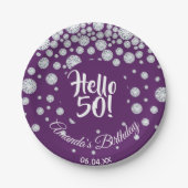 50th birthday purple diamonds hello 50 ペーパープレート (正面)