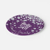 50th birthday purple diamonds hello 50 ペーパープレート (アングル)