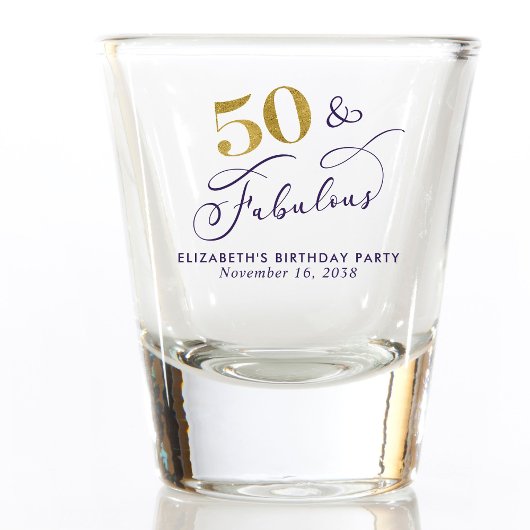 50th Birthday Purple Gold Party Favor ショットグラス