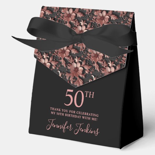 50th Birthday Rose Gold Floral Thank You  フェイバーボックス (正面)