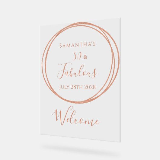 50th Birthday Rose Gold Minimal Birthday Welcome アクリルサイン (傾斜)