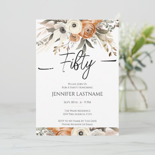 50th Birthday Rustic Floral Fall 招待状 (スタンド正面)