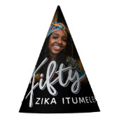 50th birthday silver black photoname (シルバーブラックパーソナ パーティーハット (正面)