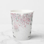 50th birthday silver pinkグリッター名 紙コップ (左)