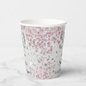 50th birthday silver pinkグリッター名 紙コップ (右)