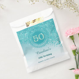 50th Birthday | Sparkling Teal Blue Gold Glitter フェイバーバッグ
