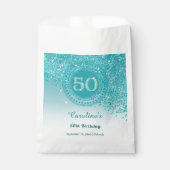 50th Birthday | Sparkling Teal Blue Gold Glitter フェイバーバッグ (正面)