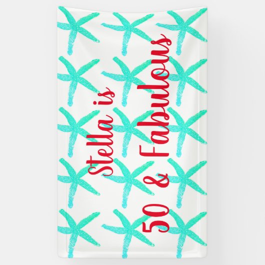 50th Birthday Teal Starfish Patterns Fifty Age 横断幕 (縦)