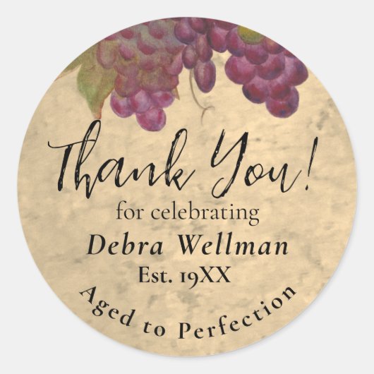 50th Birthday Thank You Aged to Perfection Wine  ラウンドシール (正面)