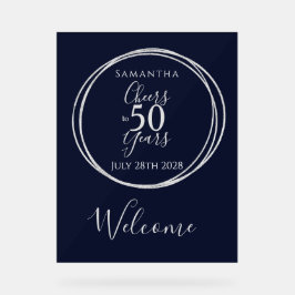 50th Birthday Welcome Cheers 50 Years Party Navy アクリルサイン