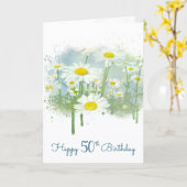50th Birthday White Daisy Garden カード (黄色い花)