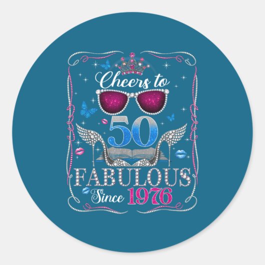 50th Birthday Women Cheers To 50 Years Fabulous Si ラウンドシール (正面)