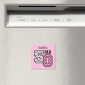 50th Fab誕生日ピンク水玉模様Z01 マグネット (インサイチュ (食洗機))