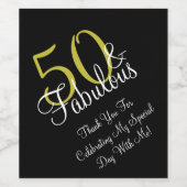 50th & Fabulous金ゴールド&ホワイト誕生日ありがとう ワインラベル (シングルラベル)