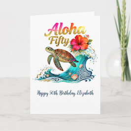 50th Fifty Birthday Tropical Ocean Beach Theme カード