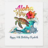 50th Fifty Birthday Tropical Ocean Beach Theme ワインラベル (シングルラベル)
